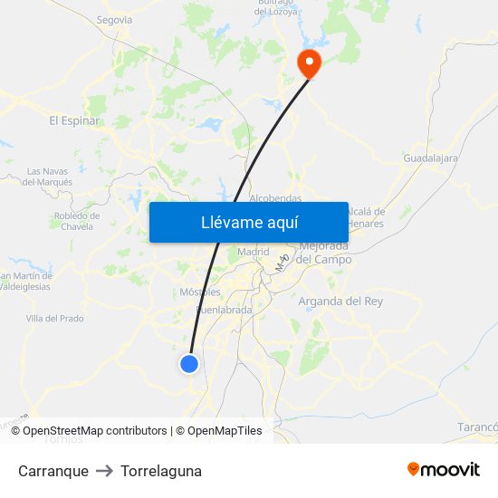 Carranque to Torrelaguna map