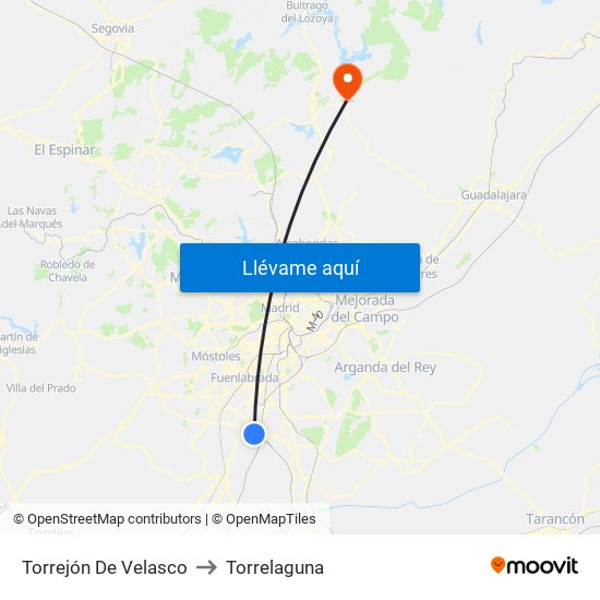Torrejón De Velasco to Torrelaguna map