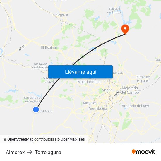 Almorox to Torrelaguna map