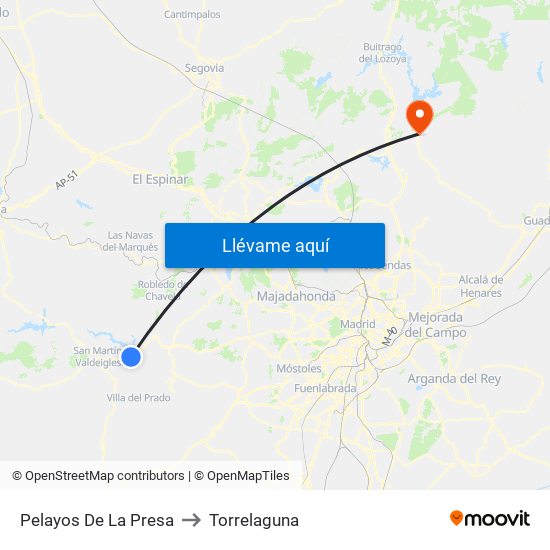 Pelayos De La Presa to Torrelaguna map