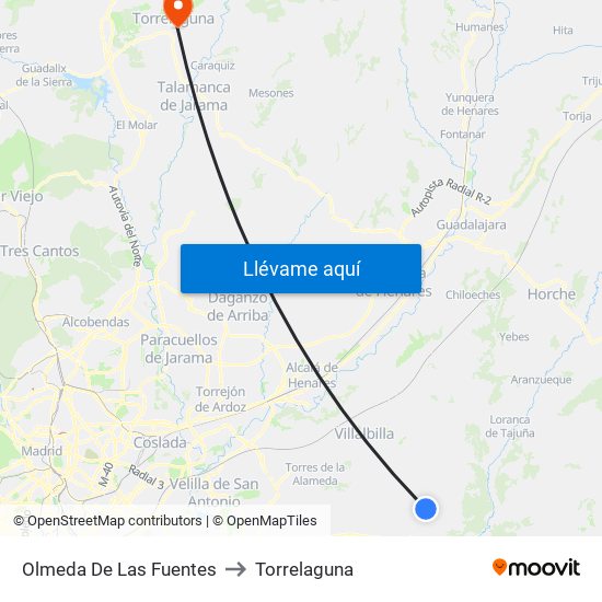 Olmeda De Las Fuentes to Torrelaguna map