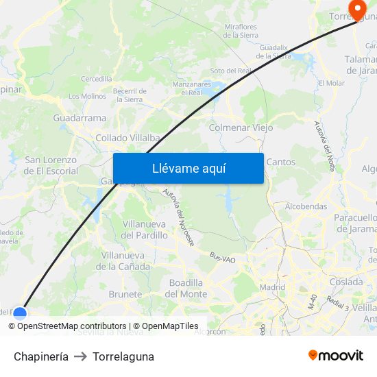 Chapinería to Torrelaguna map