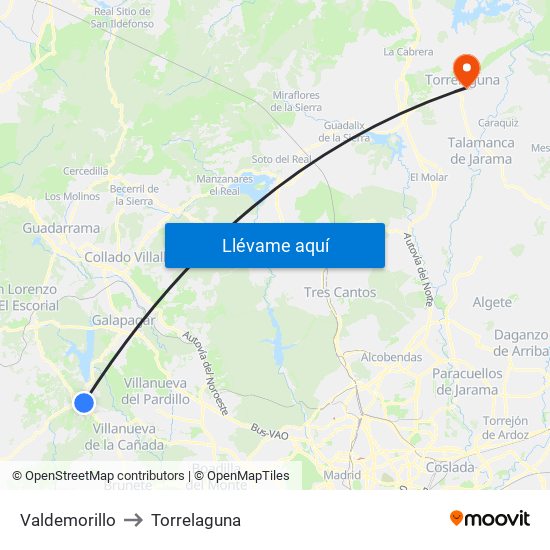 Valdemorillo to Torrelaguna map