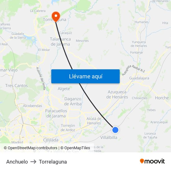 Anchuelo to Torrelaguna map