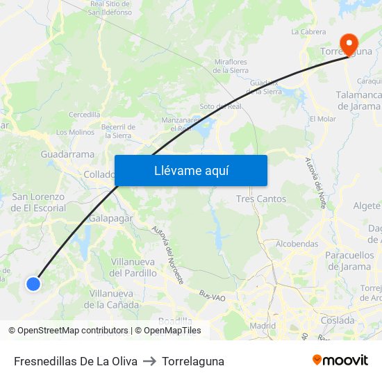 Fresnedillas De La Oliva to Torrelaguna map