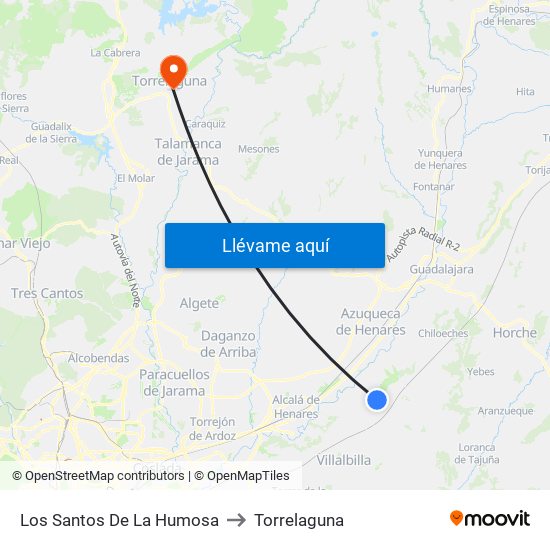 Los Santos De La Humosa to Torrelaguna map