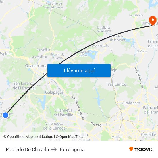Robledo De Chavela to Torrelaguna map