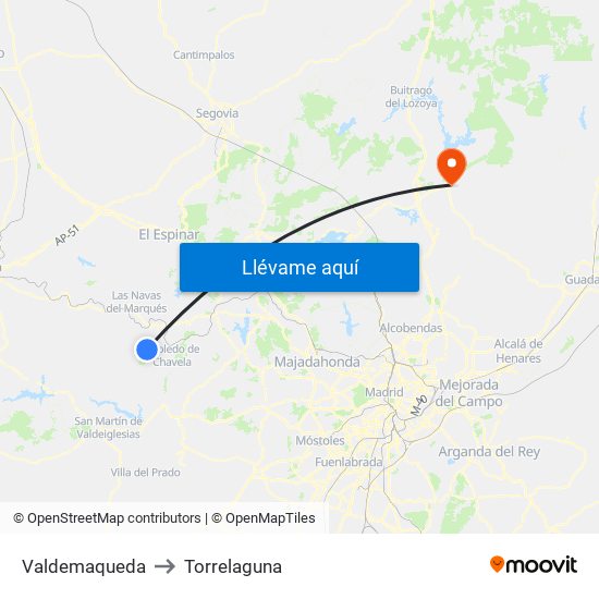 Valdemaqueda to Torrelaguna map