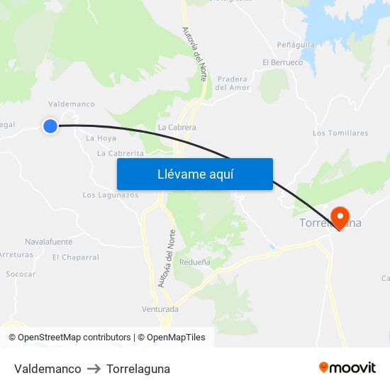 Valdemanco to Torrelaguna map