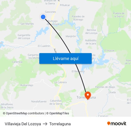 Villavieja Del Lozoya to Torrelaguna map