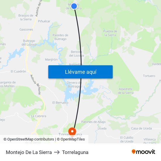 Montejo De La Sierra to Torrelaguna map