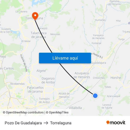 Pozo De Guadalajara to Torrelaguna map
