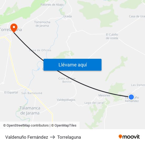 Valdenuño Fernández to Torrelaguna map