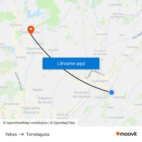 Yebes to Torrelaguna map