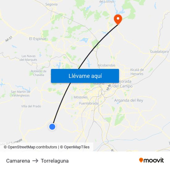 Camarena to Torrelaguna map