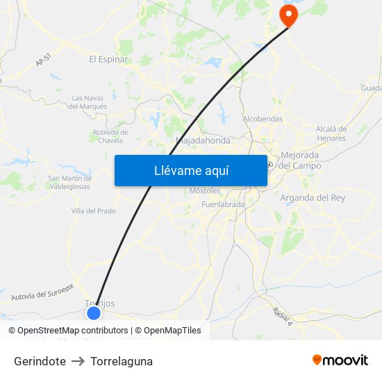 Gerindote to Torrelaguna map