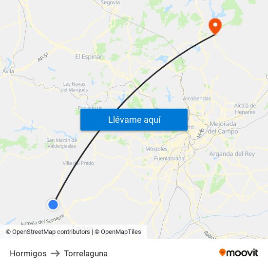 Hormigos to Torrelaguna map