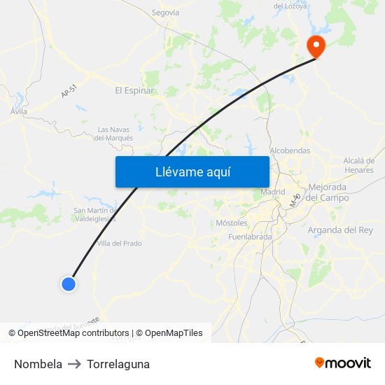 Nombela to Torrelaguna map