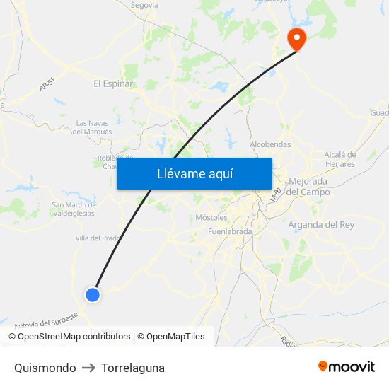 Quismondo to Torrelaguna map