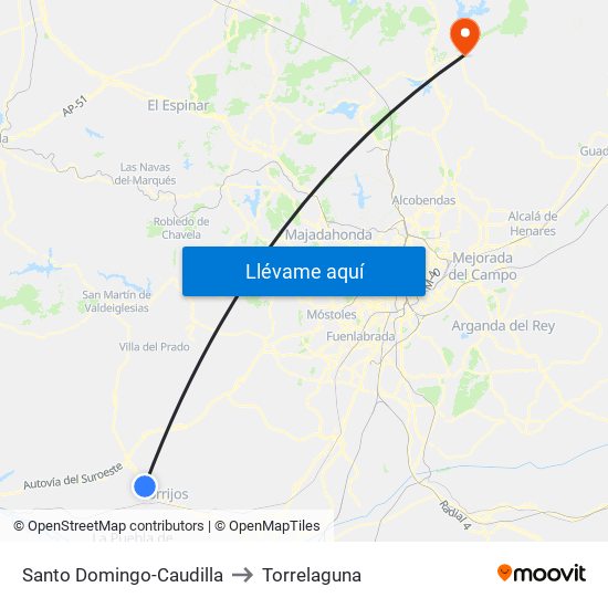 Santo Domingo-Caudilla to Torrelaguna map