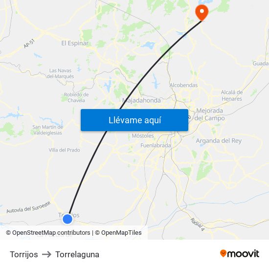 Torrijos to Torrelaguna map