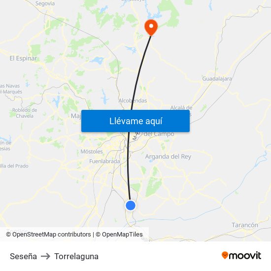 Seseña to Torrelaguna map