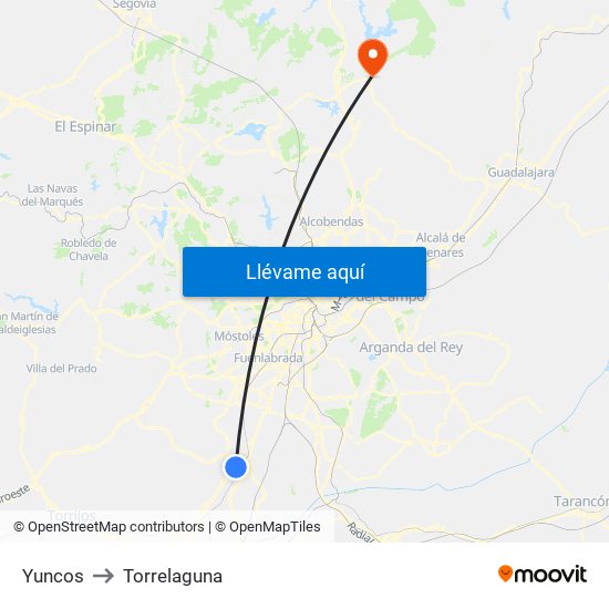 Yuncos to Torrelaguna map