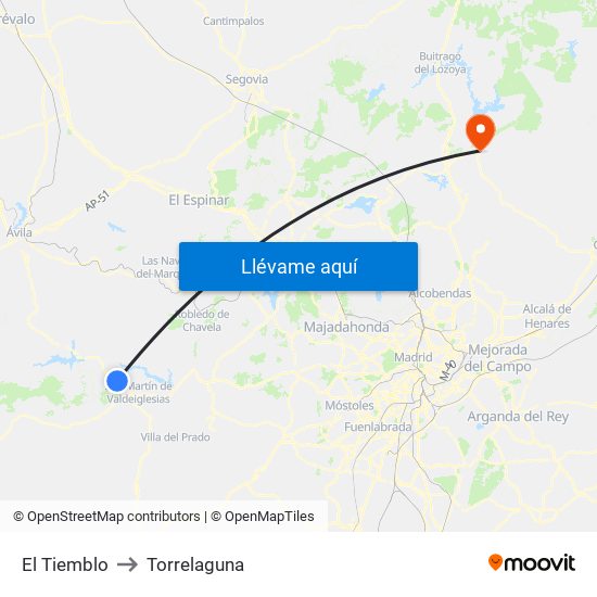 El Tiemblo to Torrelaguna map