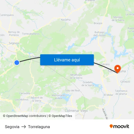 Segovia to Torrelaguna map