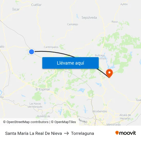 Santa María La Real De Nieva to Torrelaguna map
