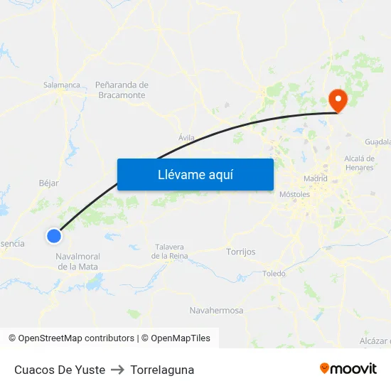 Cuacos De Yuste to Torrelaguna map