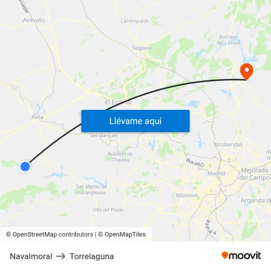 Navalmoral to Torrelaguna map