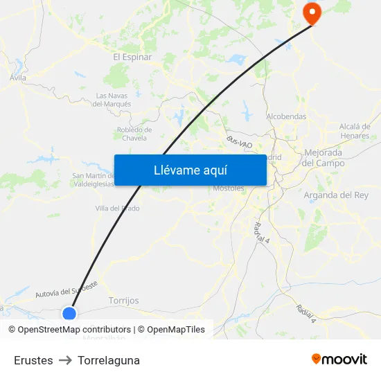 Erustes to Torrelaguna map