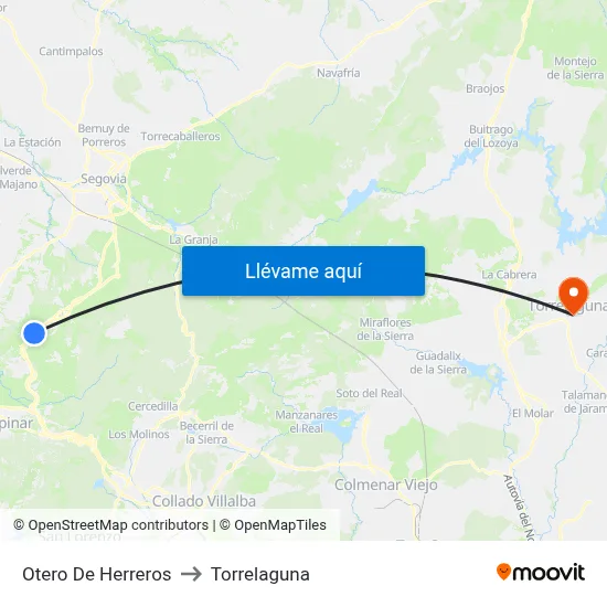 Otero De Herreros to Torrelaguna map