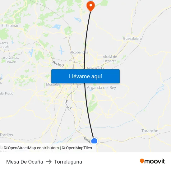 Mesa De Ocaña to Torrelaguna map
