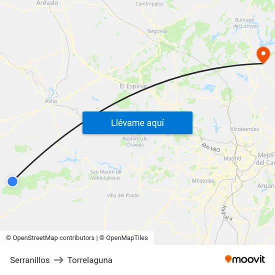 Serranillos to Torrelaguna map