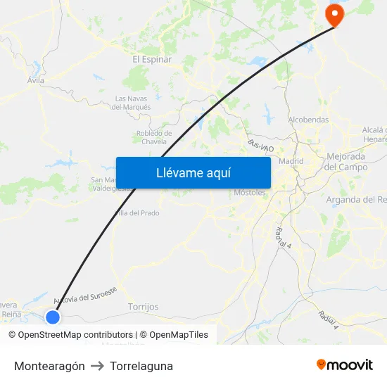 Montearagón to Torrelaguna map