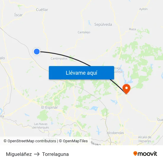Migueláñez to Torrelaguna map