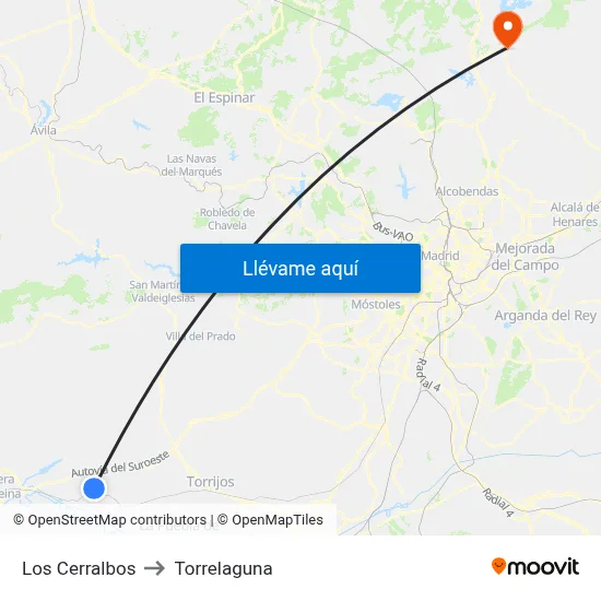 Los Cerralbos to Torrelaguna map