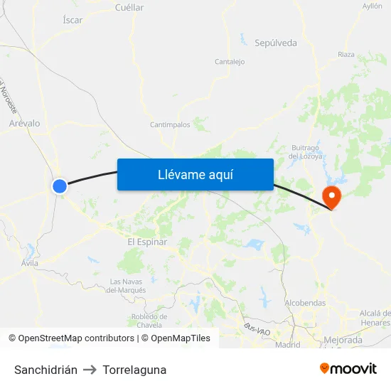 Sanchidrián to Torrelaguna map