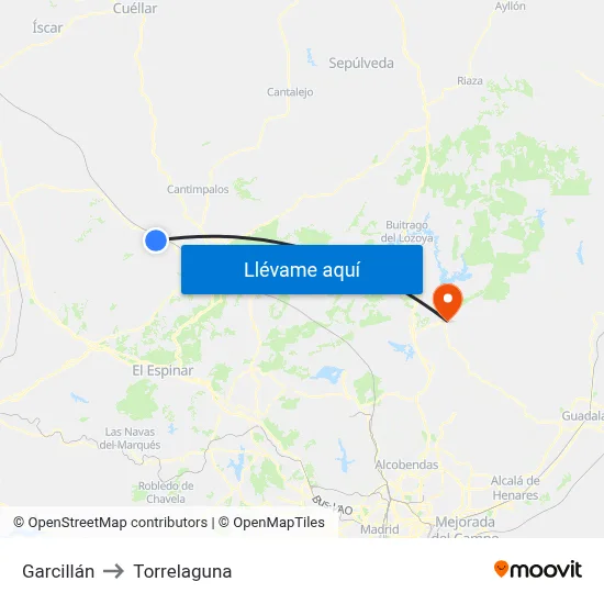 Garcillán to Torrelaguna map