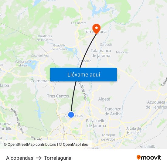 Alcobendas to Torrelaguna map