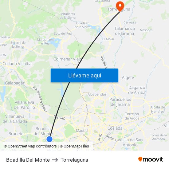 Boadilla Del Monte to Torrelaguna map