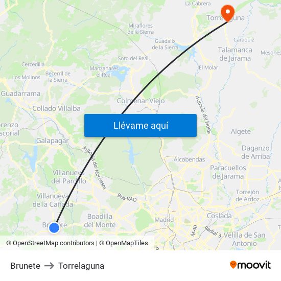 Brunete to Torrelaguna map