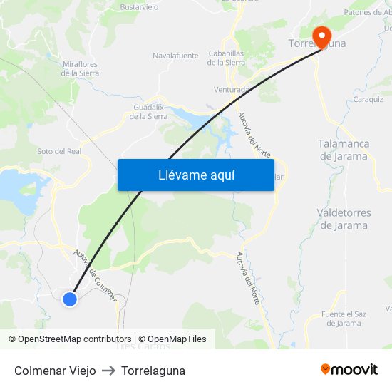 Colmenar Viejo to Torrelaguna map