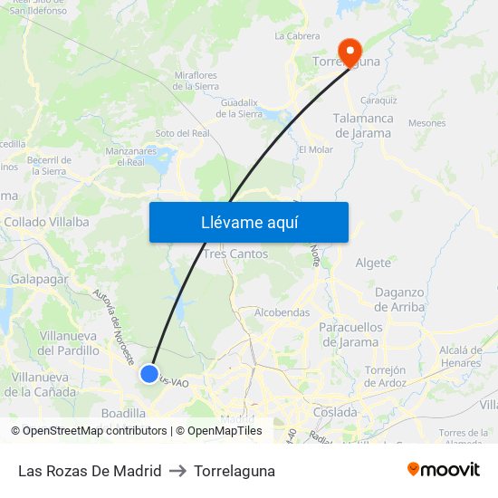 Las Rozas De Madrid to Torrelaguna map