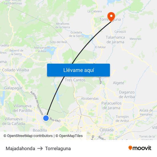 Majadahonda to Torrelaguna map