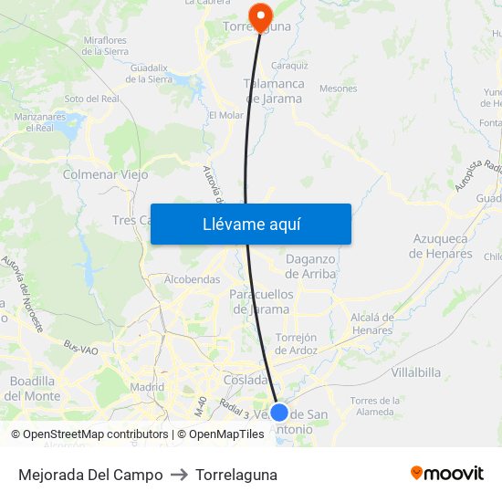 Mejorada Del Campo to Torrelaguna map