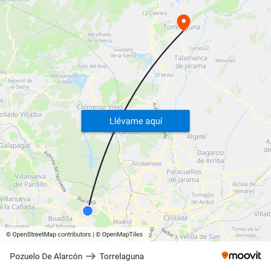 Pozuelo De Alarcón to Torrelaguna map