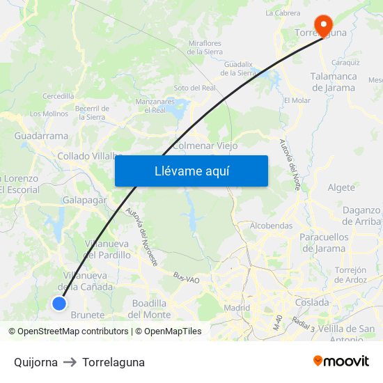 Quijorna to Torrelaguna map